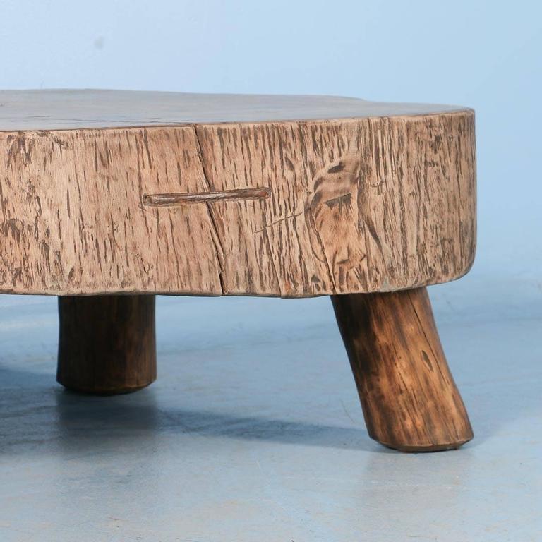 Rustic Antique Coffee Table Made from Large Slab of Wood 2