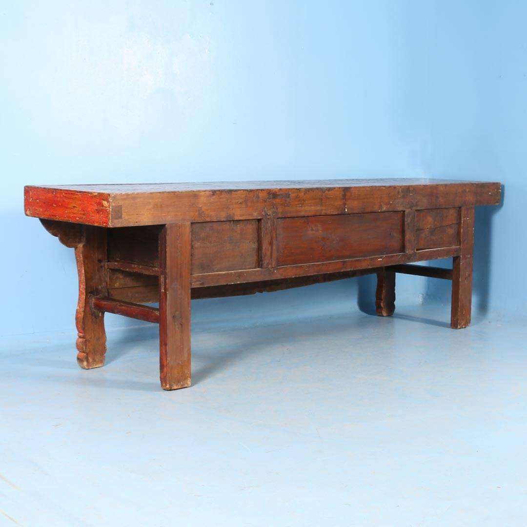  Antique Very Long Chinese Lacquered Red Sideboard or Console, circa 1770 In Good Condition In Round Top, TX