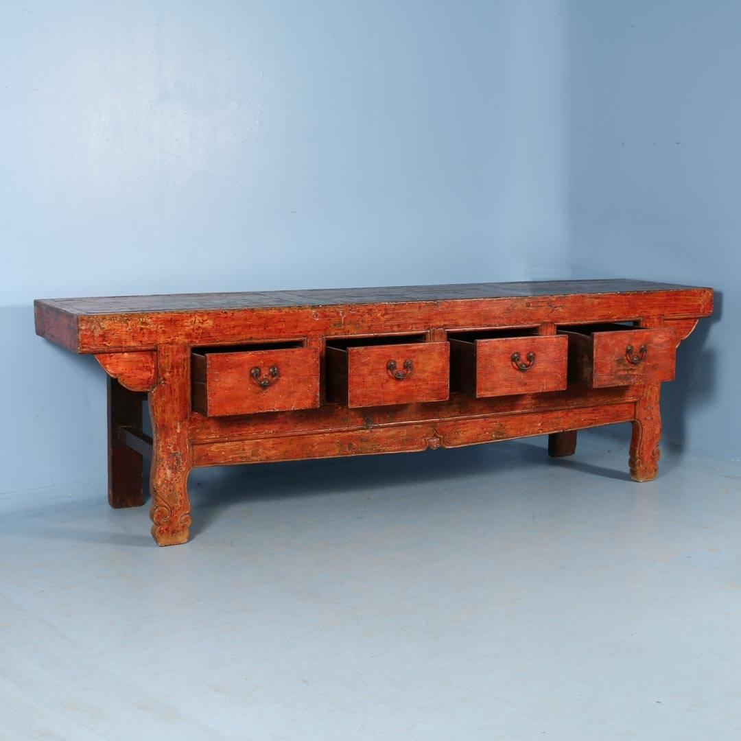  Antique Very Long Chinese Lacquered Red Sideboard or Console, circa 1770 5