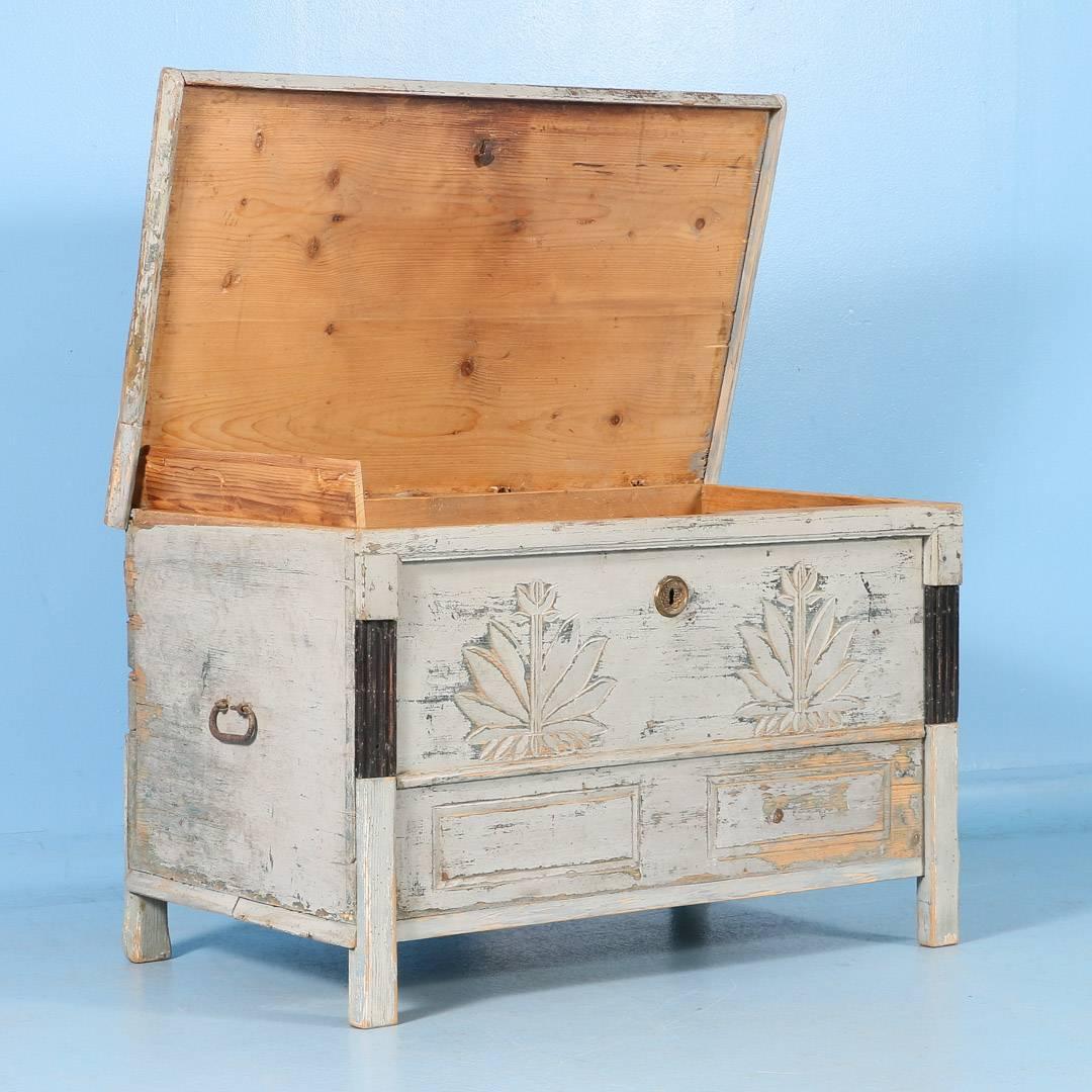 Antique Hungarian Trunk with Original Gray Paint, circa 1840-1860 In Good Condition In Round Top, TX