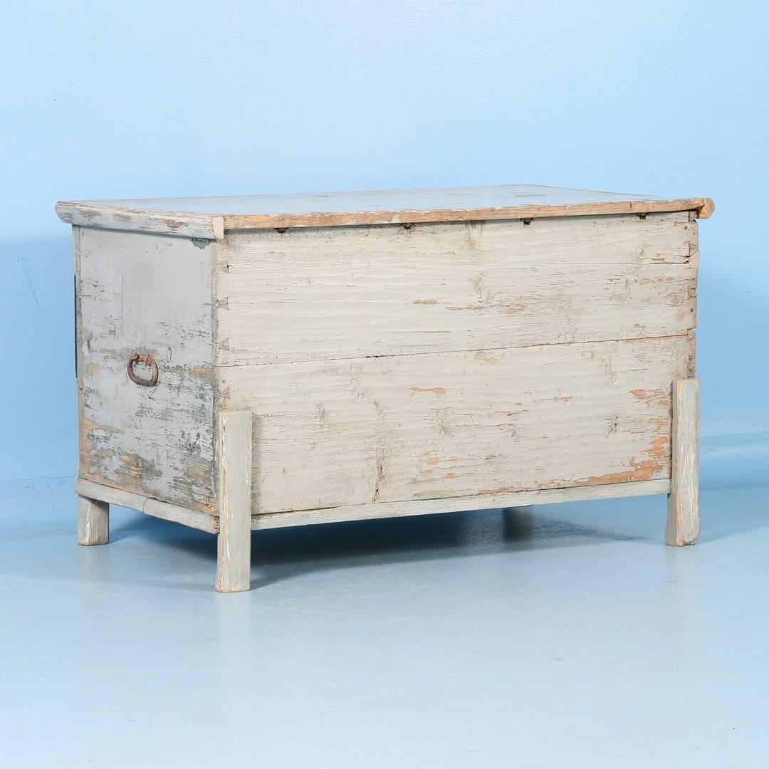 19th Century Antique Hungarian Trunk with Original Gray Paint, circa 1840-1860