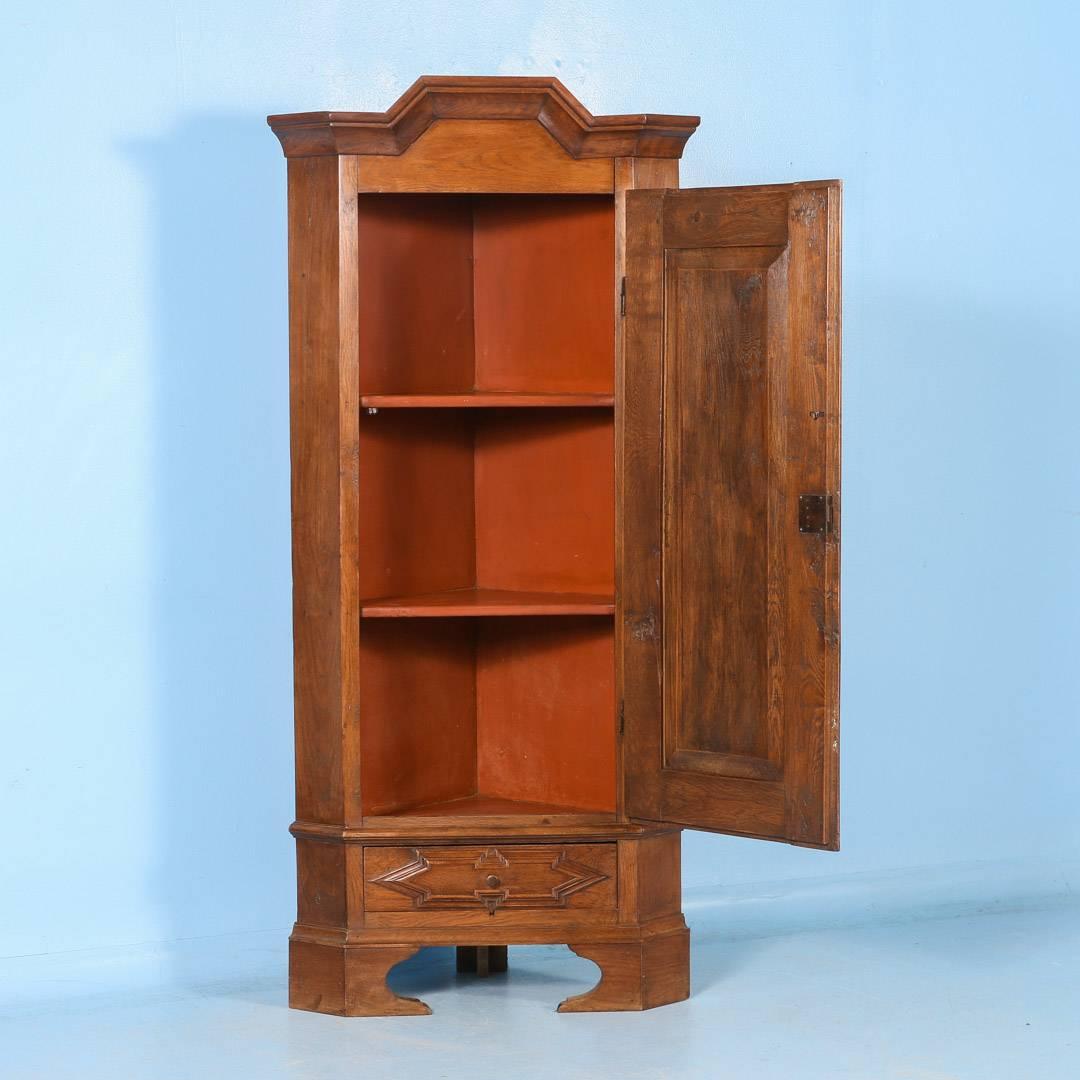 Antique Danish Oak Corner Cabinet, circa 1860-1880 In Good Condition In Round Top, TX