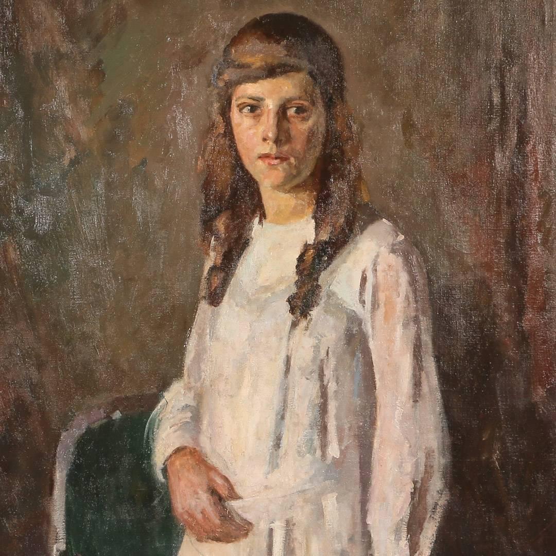 girl in white painting