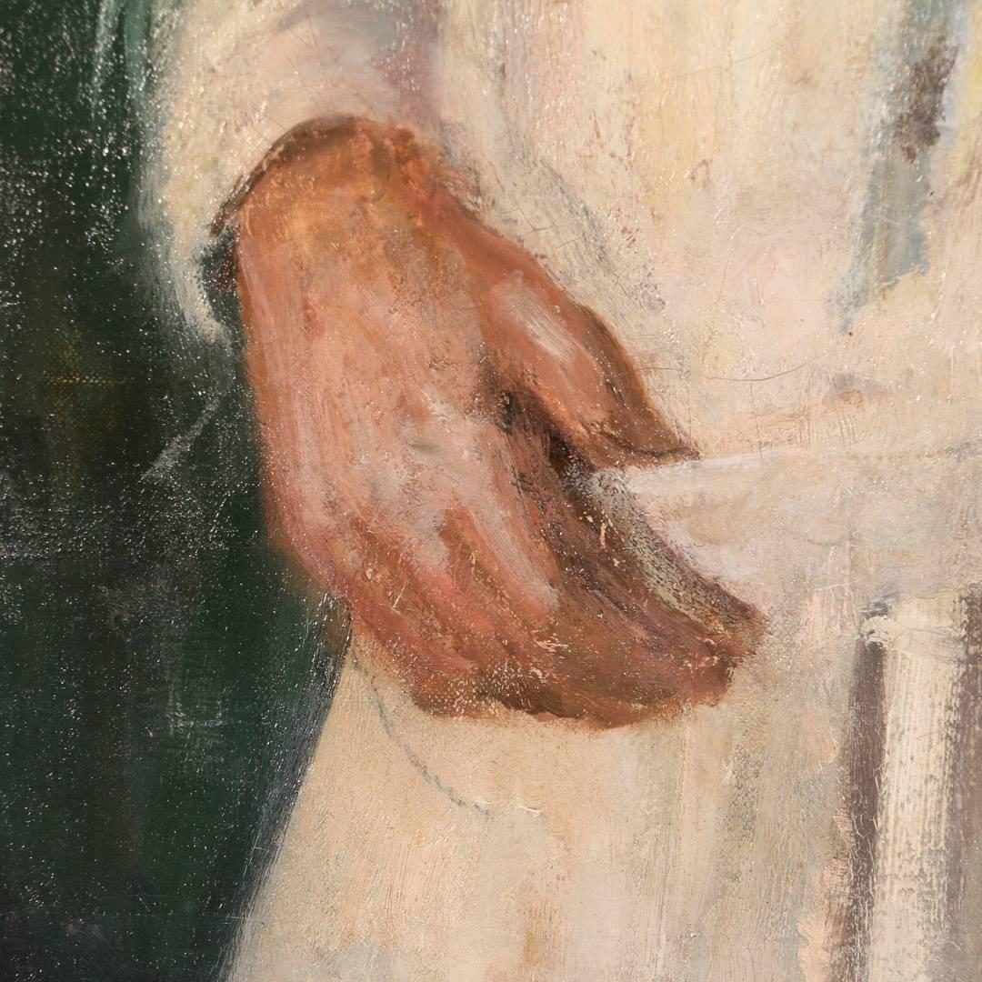 girl in a white dress painting