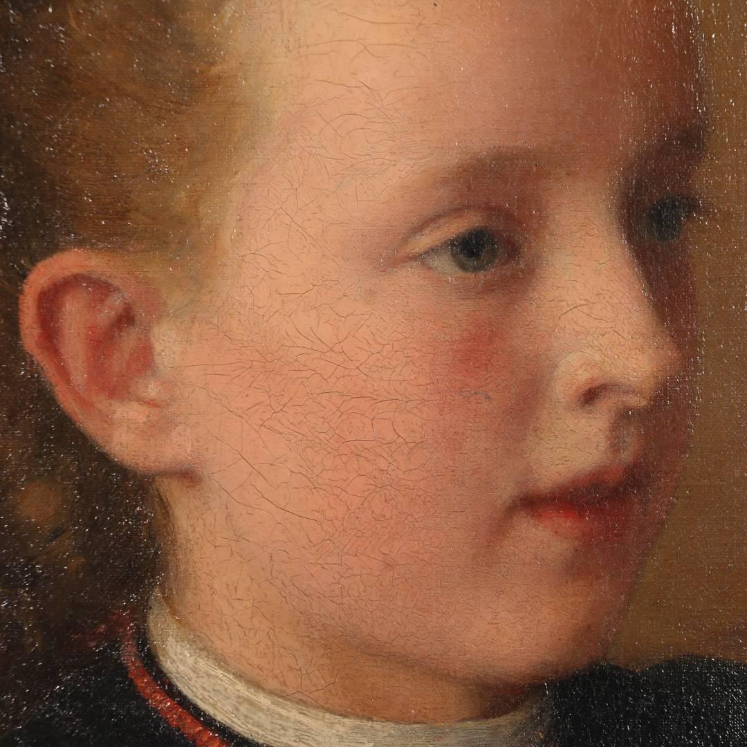 Antique Oil on Canvas Painting, Portrait of a Girl, circa 1890 In Good Condition In Round Top, TX