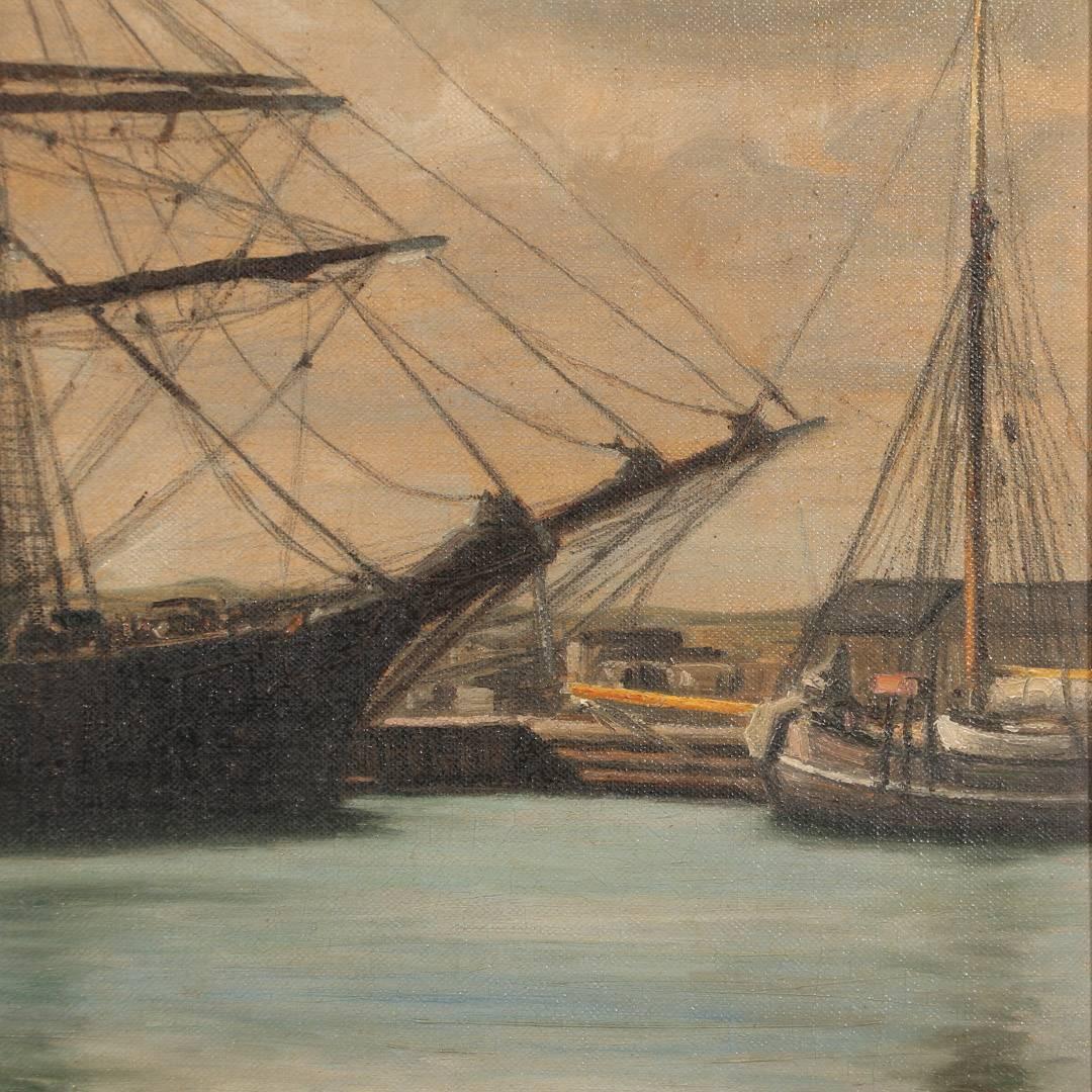 Antique Marine Oil on Canvas Painting, Two-Masted Schooner, Signed V. Helsted 3