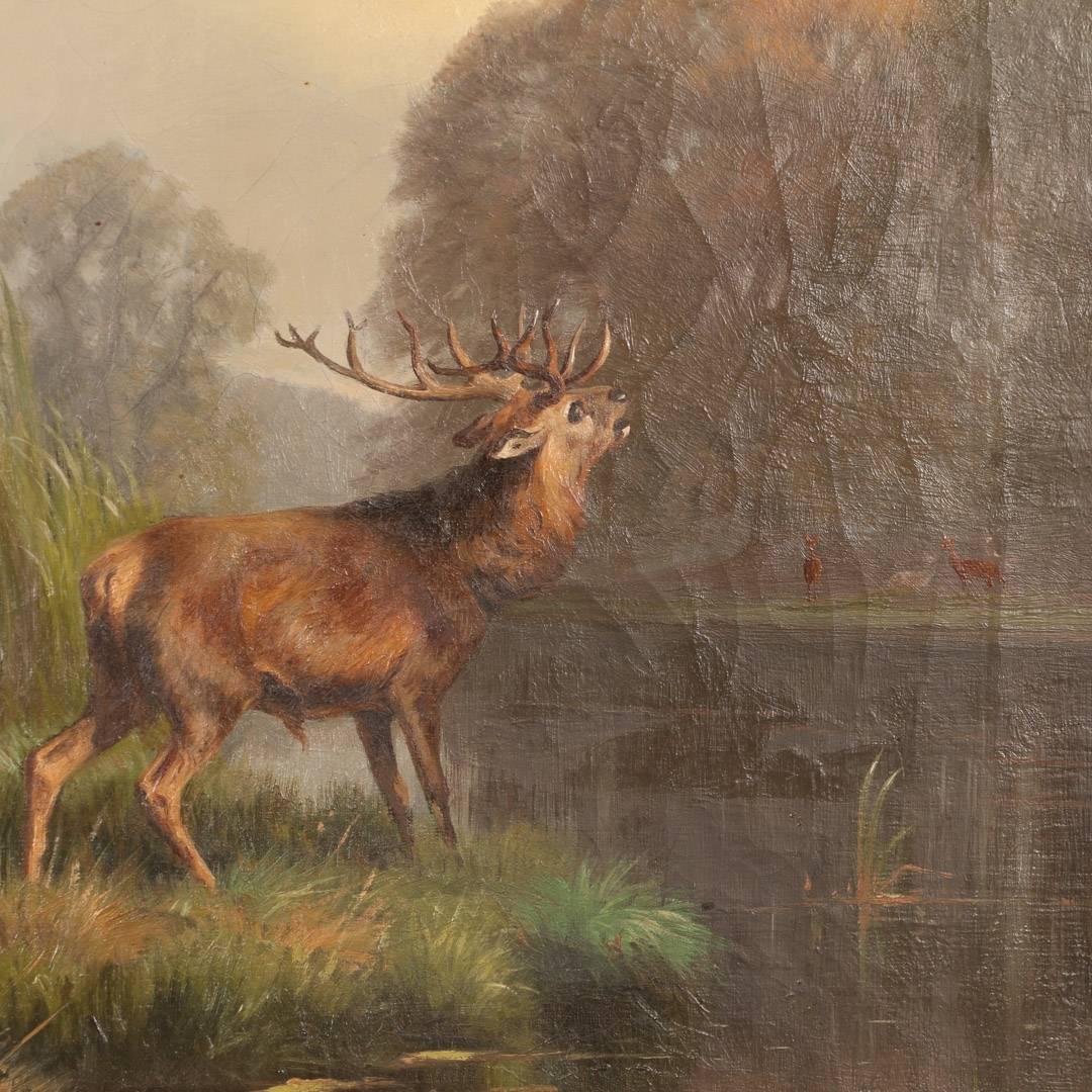 Antique Oil on Canvas Painting of a Red Deer by Adolf Mackeprang, circa 1890 1