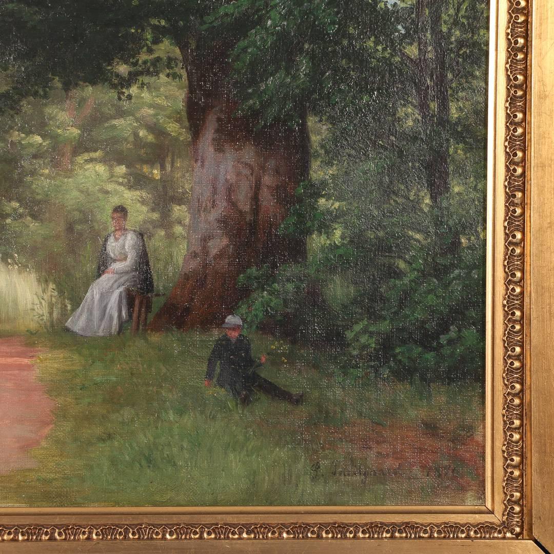 Danish Antique Oil on Canvas Painting of Mother and Son, Denmark, circa 1900
