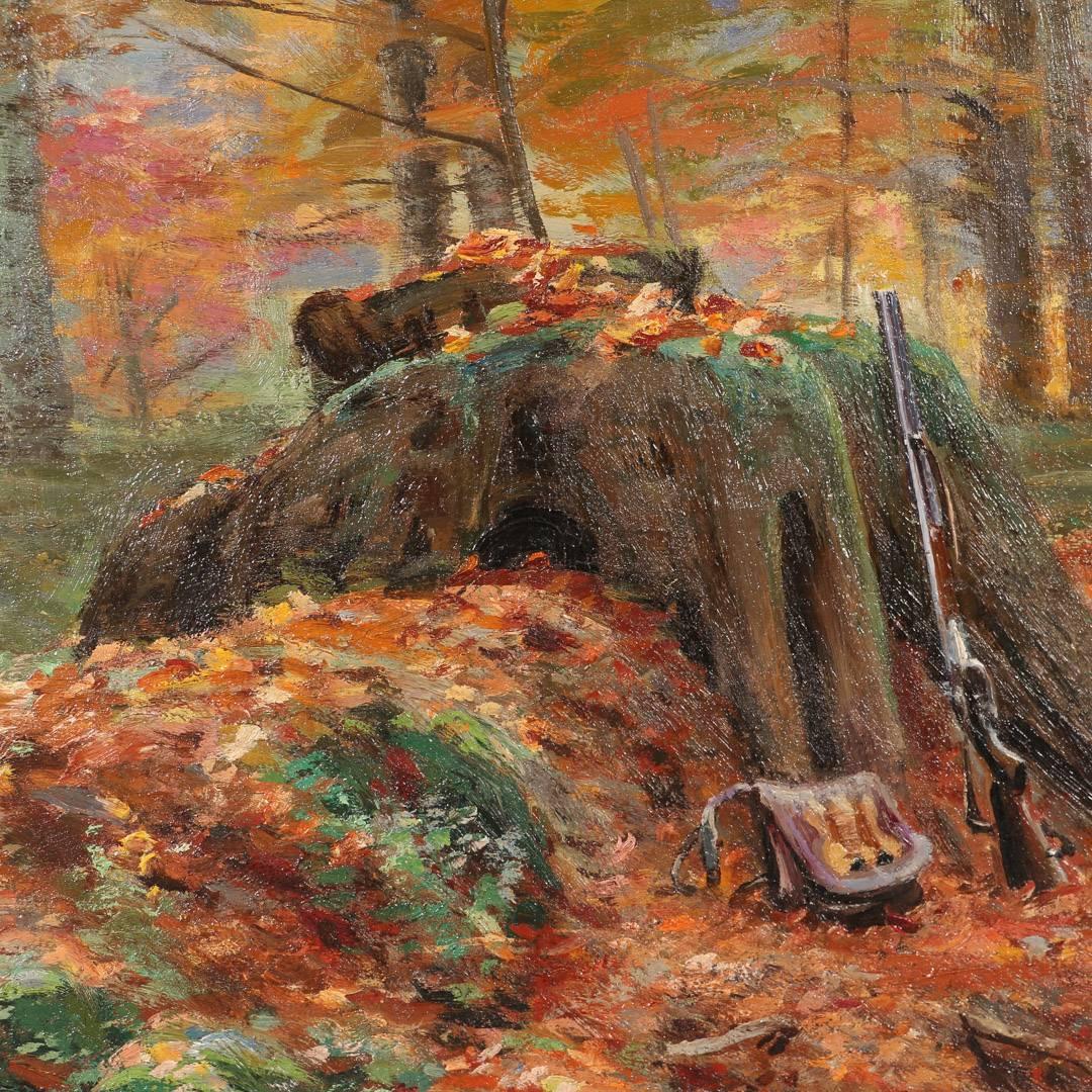 Antique Oil Painting of a Hunter at Rest, circa 1897, Signed R. Bissen 2