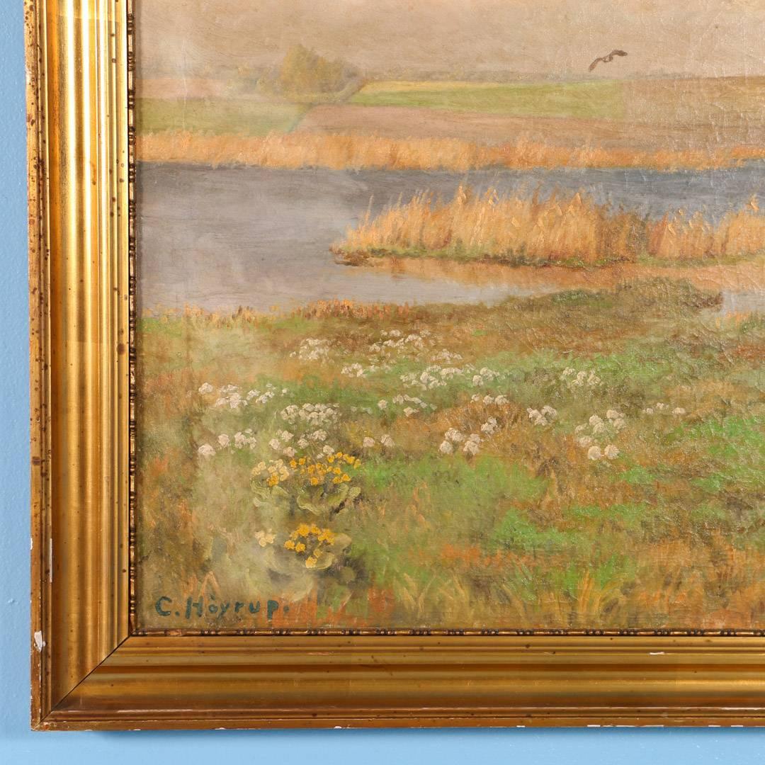 Vintage Painting of Shore Birds in a Marsh, Signed C. Hoyrup, circa 1920 In Good Condition In Round Top, TX