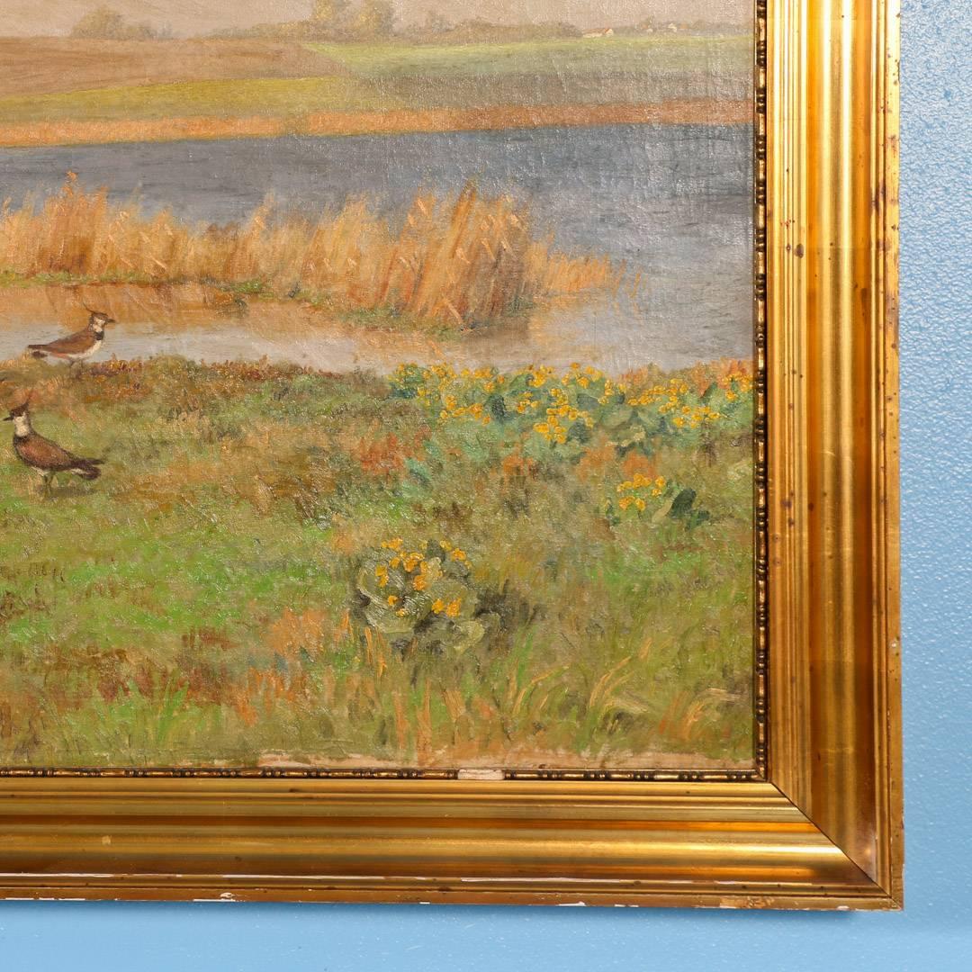 20th Century Vintage Painting of Shore Birds in a Marsh, Signed C. Hoyrup, circa 1920