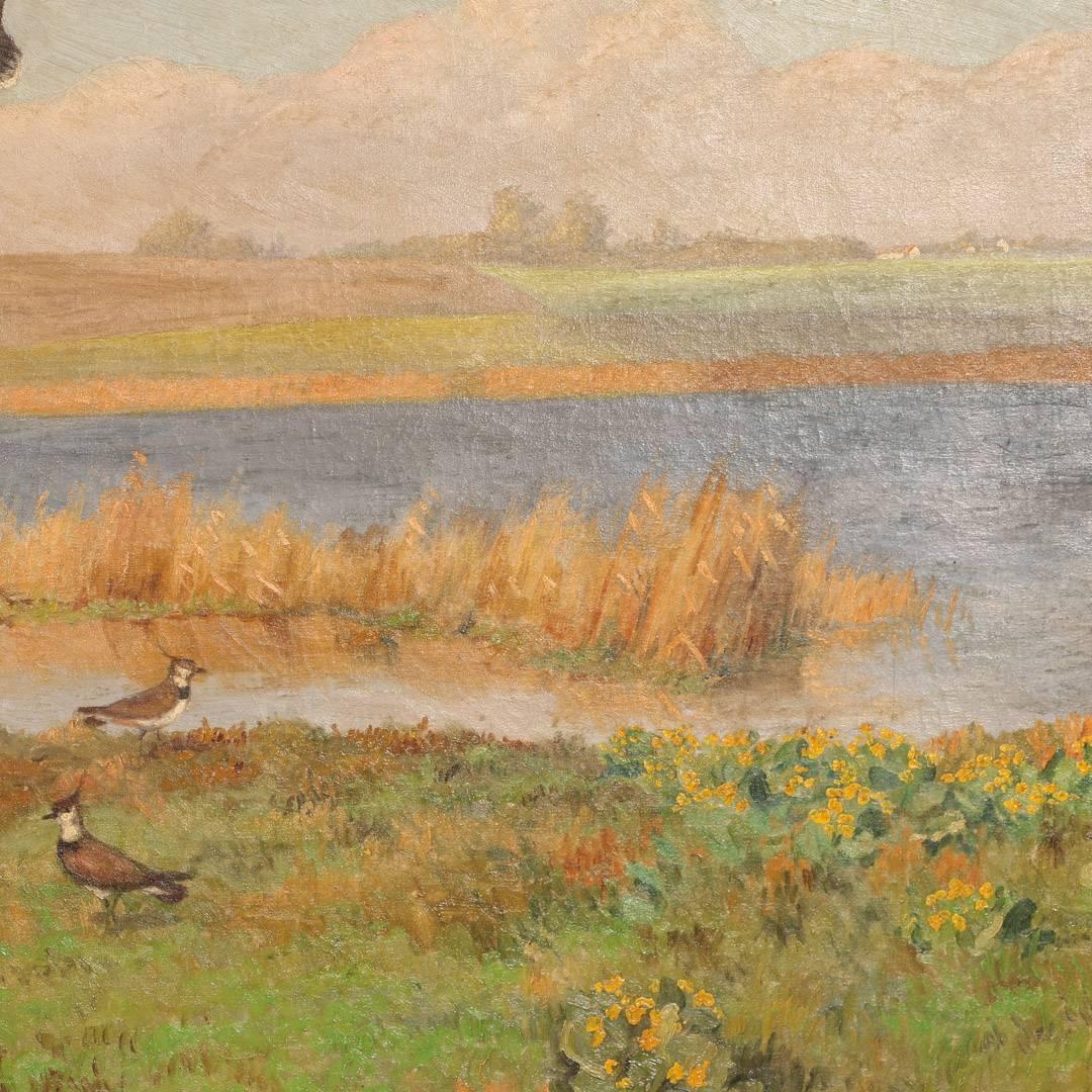 Vintage Painting of Shore Birds in a Marsh, Signed C. Hoyrup, circa 1920 1