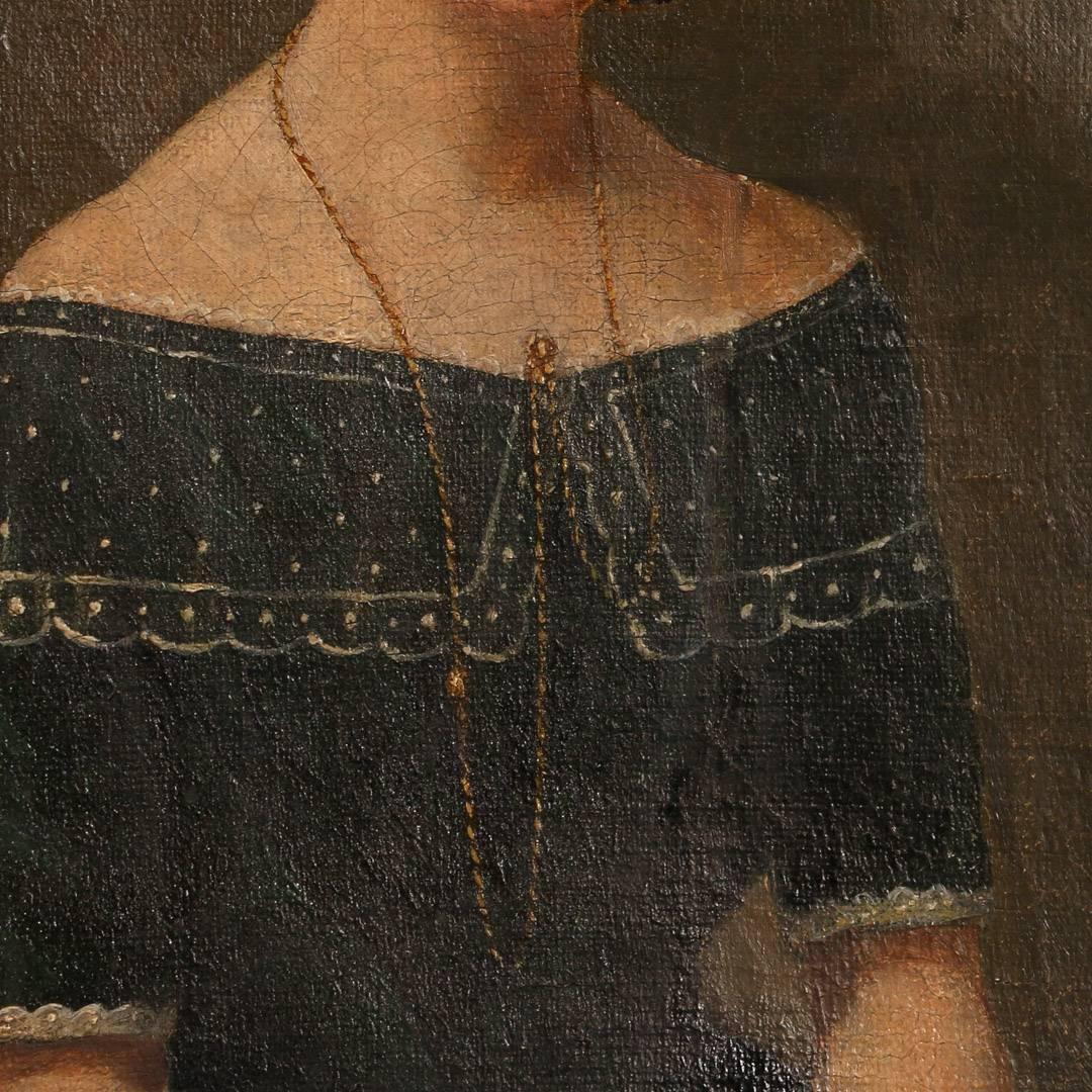 Small Antique Painting, Portrait of a Young Danish Woman, circa 1840-1860 1