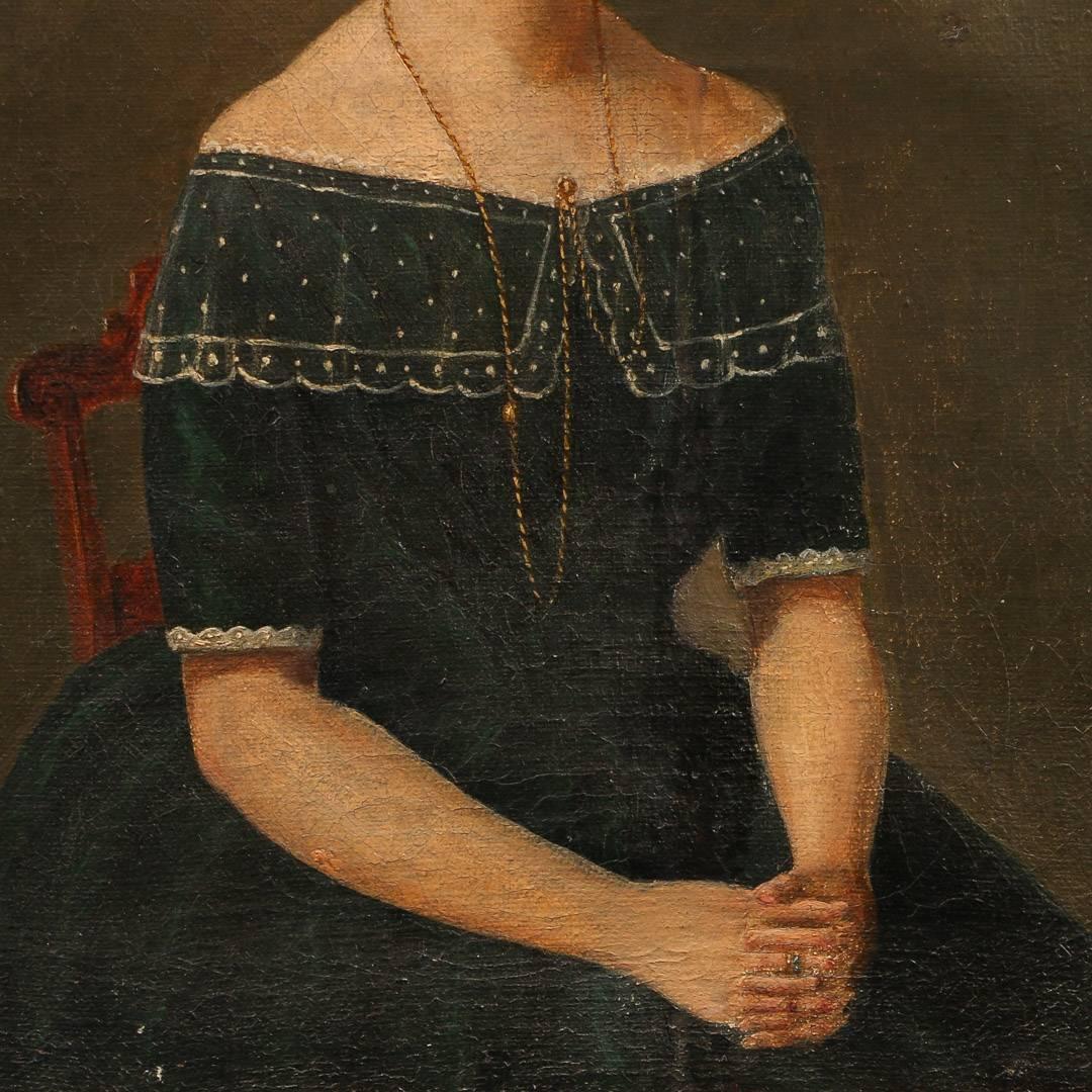 Small Antique Painting, Portrait of a Young Danish Woman, circa 1840-1860 In Good Condition In Round Top, TX