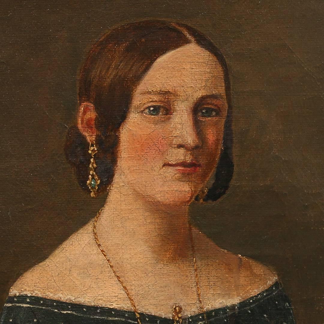 19th Century Small Antique Painting, Portrait of a Young Danish Woman, circa 1840-1860