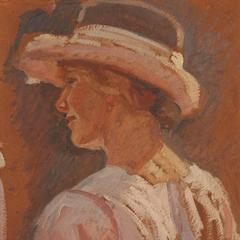 Antique Danish Impressionist Painting of a Young Woman Wearing a Hat