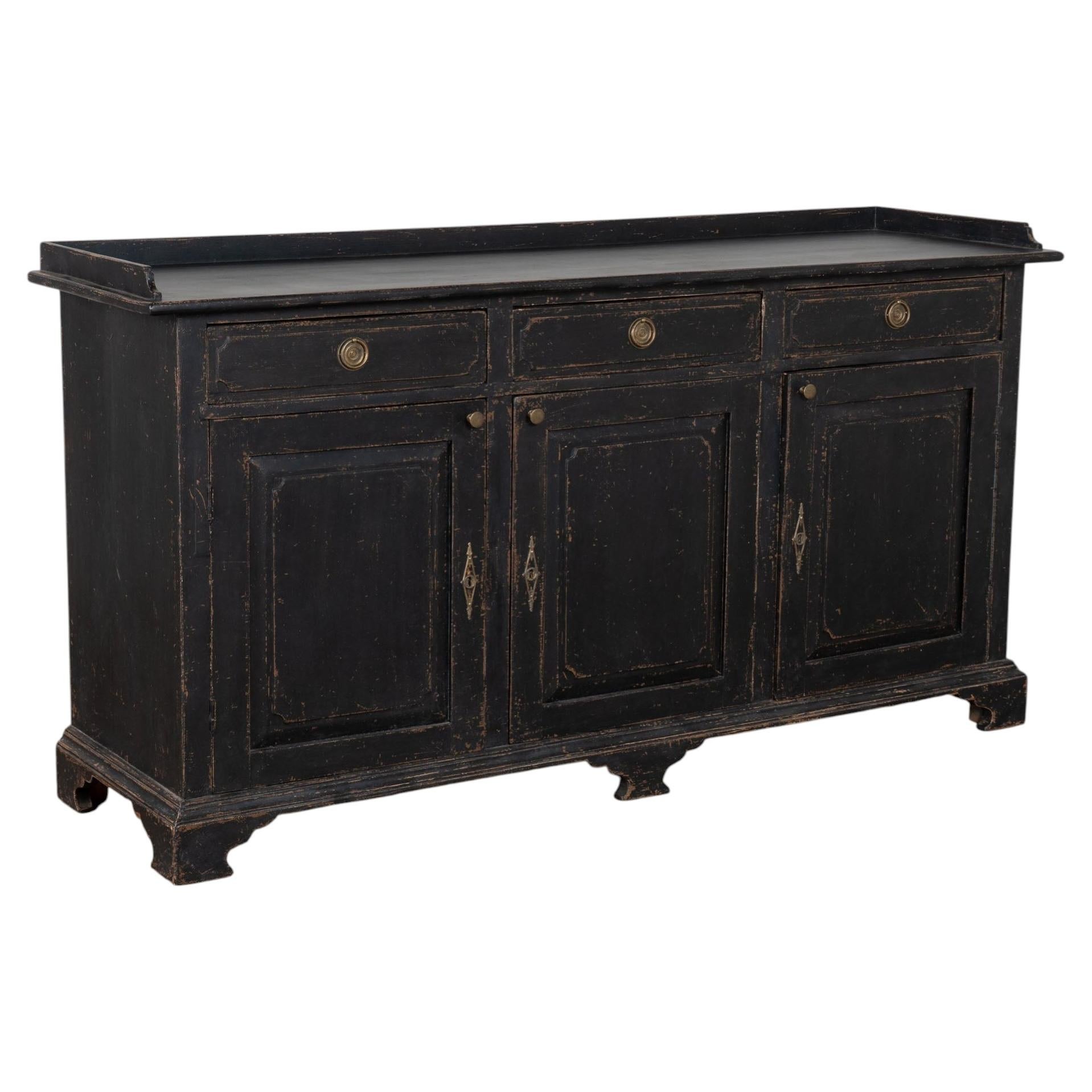 19th Century Swedish Black Painted Pine Sideboard Buffet