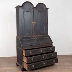 Early 19th Century Danish Black Painted Oak Baroque Secretary