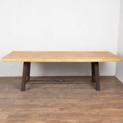 Reclaimed Bowling Lane Wood Top Industrial Dining or Work Table