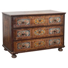 19th Century Original Hand Painted Large Chest of Three Drawers