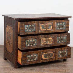 19th Century Original Hand Painted Blanket Chest of Three Drawers from Hungary