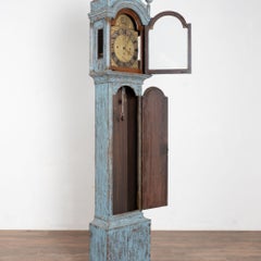 Schwedische Standuhr aus Kiefernholz mit blauer Bemalung aus dem frühen 19. Jahrhundert