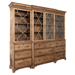 Large English Bleached Oak Bookcase Display Cabinet with Glass Doors, circa 1900