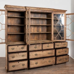 Large English Bleached Oak Bookcase Display Cabinet with Glass Doors, circa 1900