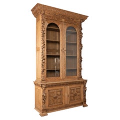 19th Century Tall French Bleached Carved Bookcase Display Cabinet