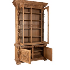 19th Century Tall French Bleached Carved Bookcase Display Cabinet
