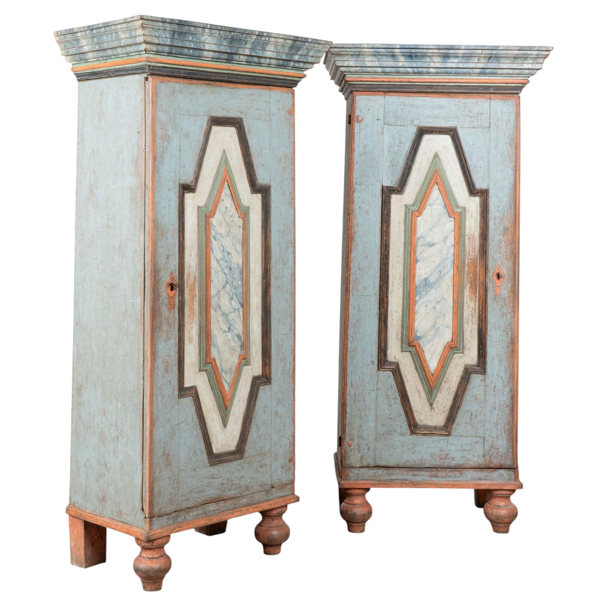 Late 18th Century Original Painted Pair of Swedish Baroque Narrow Cabinets