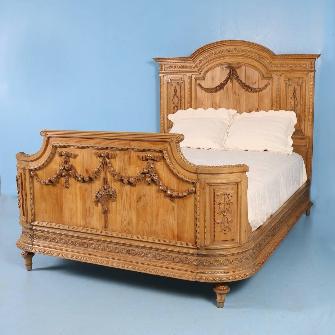 Carved Antique French Queen Size Pine Bed, circa 1860 at 1stdibs
