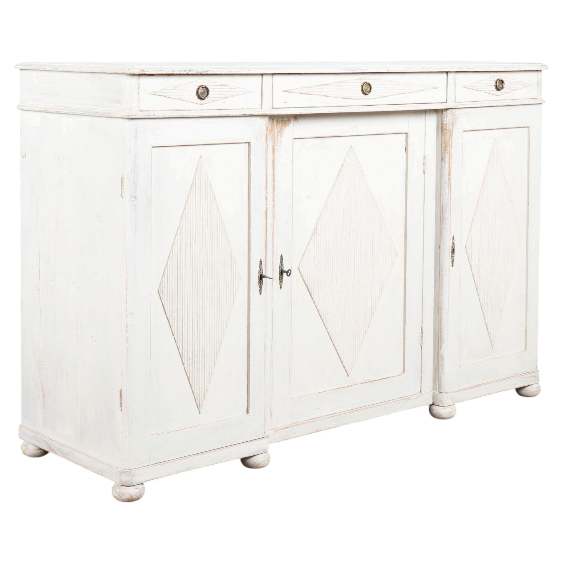19th Century Swedish White Gustavian Pine Sideboard Buffet For Sale