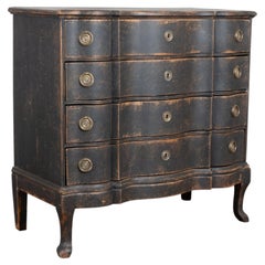 Late 18th Century Danish Black Painted Oak Rococo Chest of Four Drawers