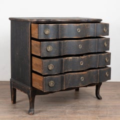Late 18th Century Danish Black Painted Oak Rococo Chest of Four Drawers