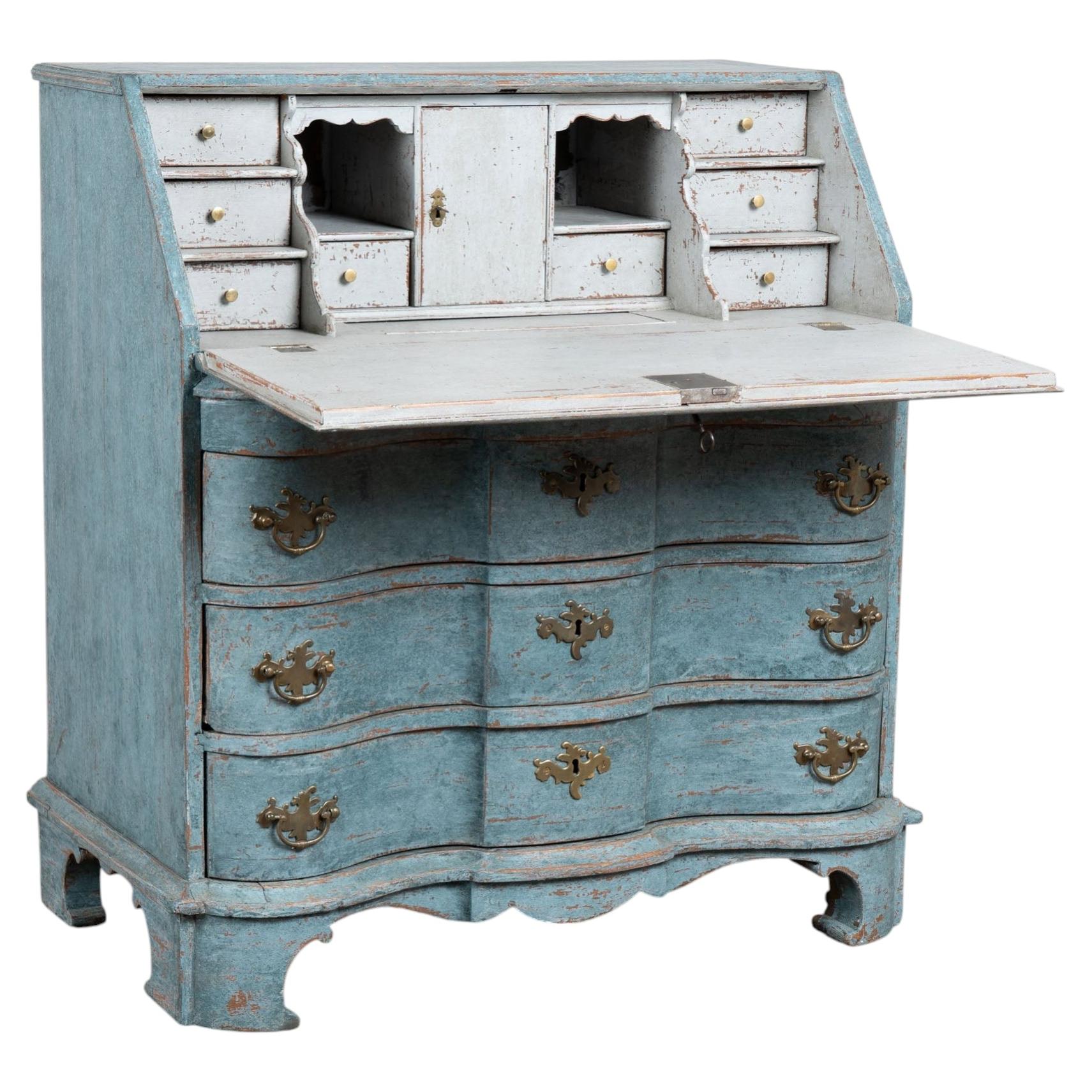 19th Century Danish Oak Blue Painted Secretary Bureau