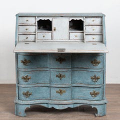 19th Century Danish Oak Blue Painted Secretary Bureau
