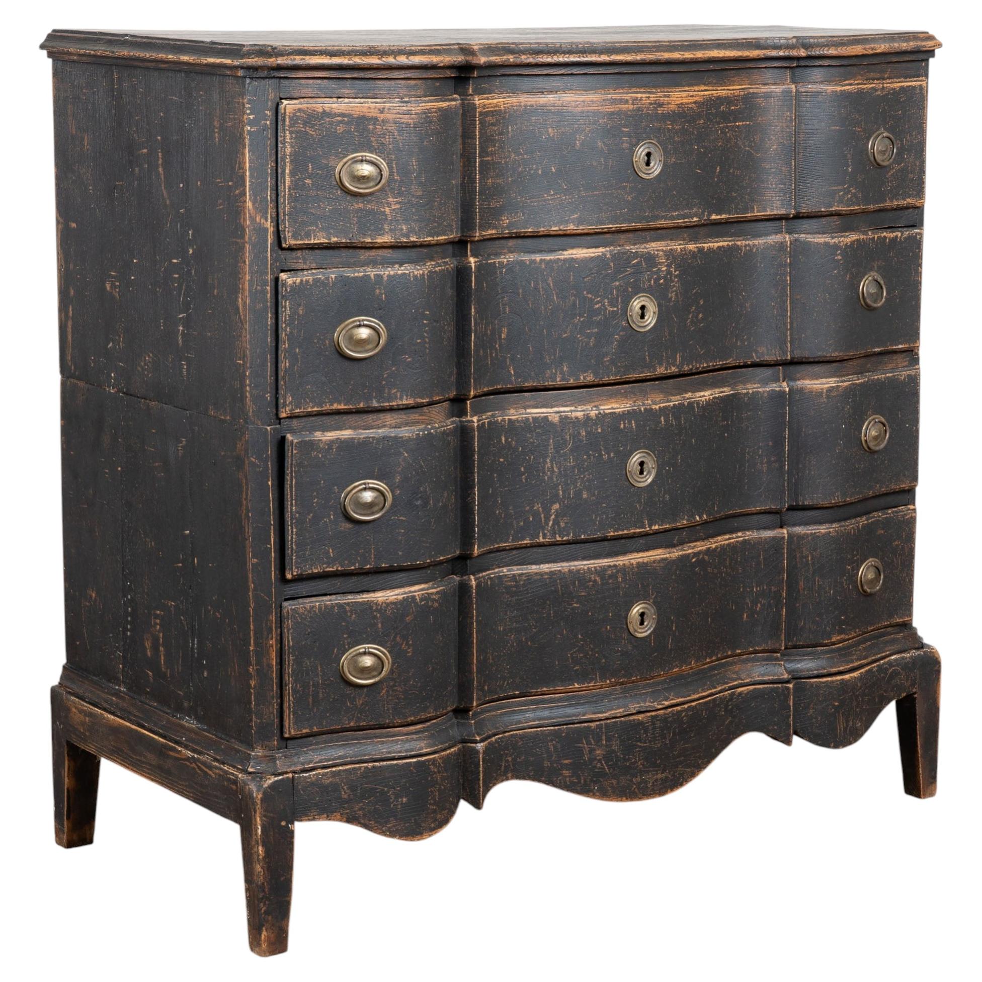 18th Century Black Painted Oak Rococo Chest of Drawers from Denmark For Sale
