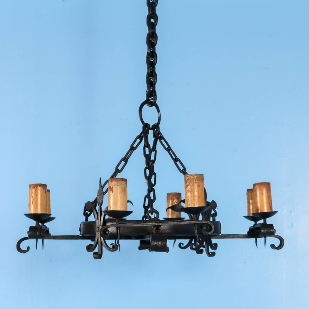 Antique Black Rustic Wrought Iron Danish Chandelier, circa 1910 1