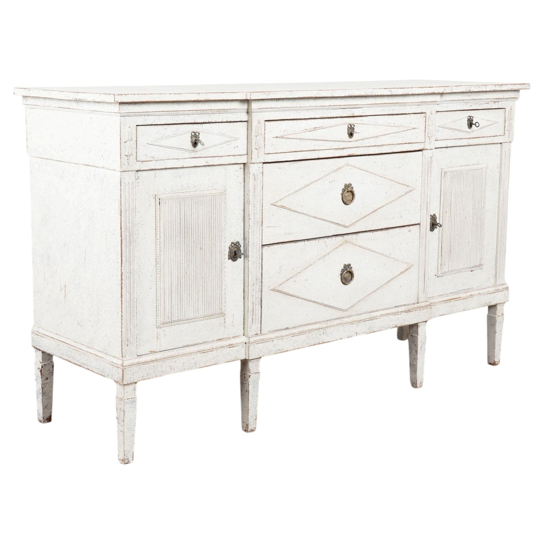 19th Century Swedish White Painted Gustavian Sideboard For Sale