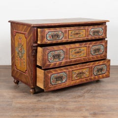 19th Century Original Hand Painted Large Pine Chest of 3 Drawers From Hungary