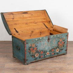 Original Swedish Dome Top Hand Painted Blue Pine Trunk Dated 1826