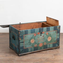Original Hand Painted Blue Swedish Dome Top Pine Trunk Dated 1852