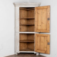19th Century Swedish Gustavian Gray Pine Corner Cabinet Cupboard