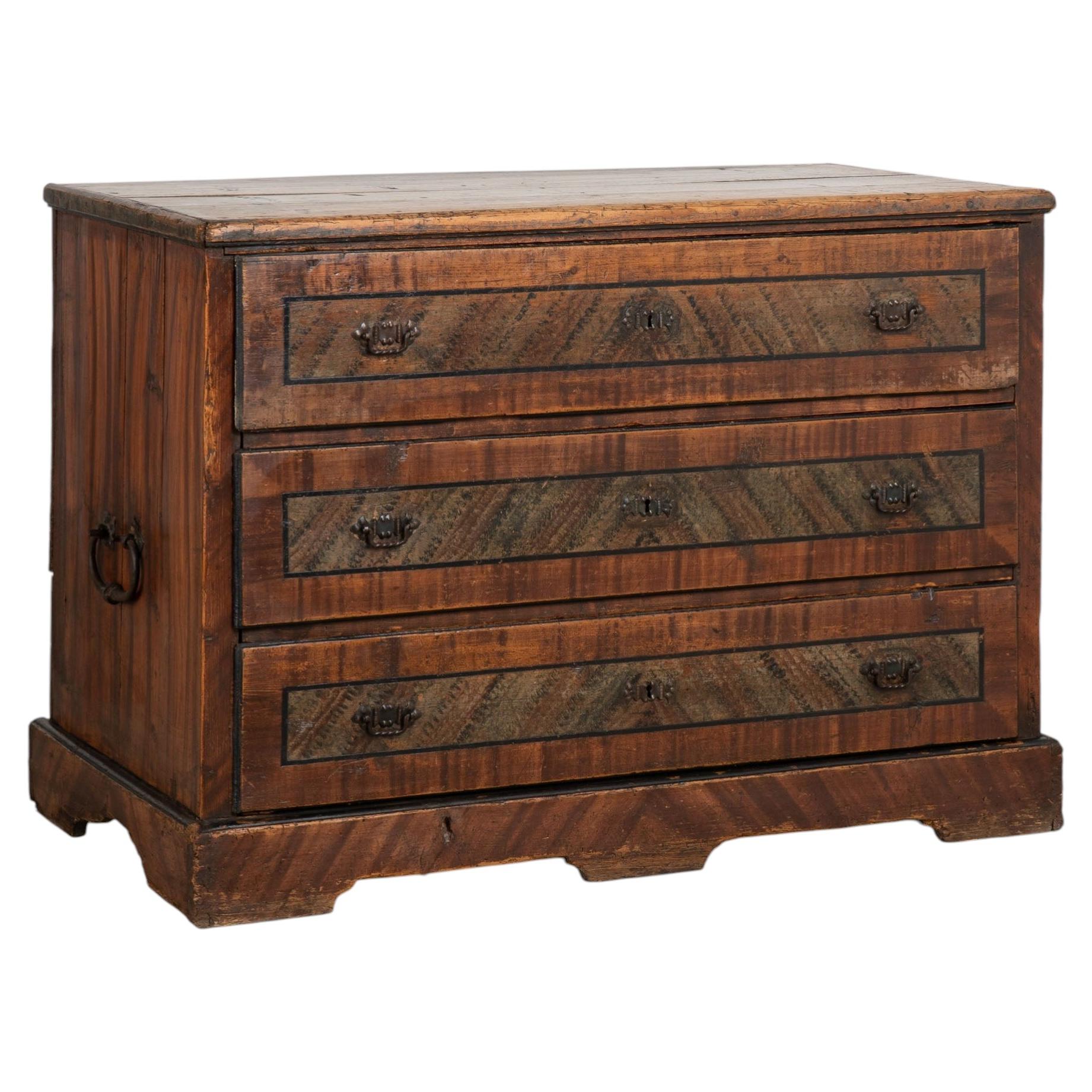 19th Century Original Hand Painted Large Chest of Three Drawers from Hungary