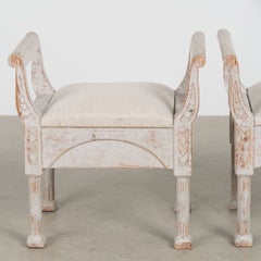 Pair of 20th Century Swedish White Painted Pine Stools or Tabourets