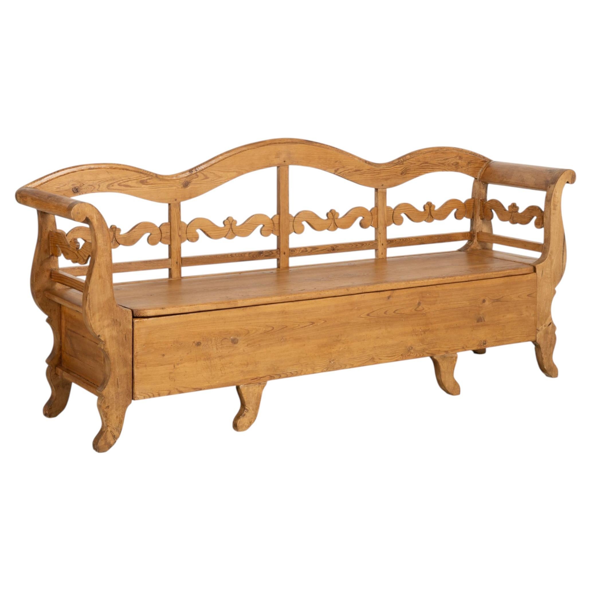 19th Century Swedish Pine Bench with Storage