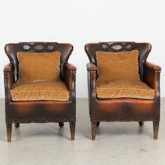 Pair of 20th Century Danish Vintage Leather Club Chairs