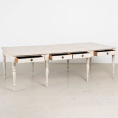 19th Century Swedish Antique White Painted Partners Desk Writing Table