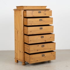19th Century Danish Pine Tall Chest of Six Drawers Highboy
